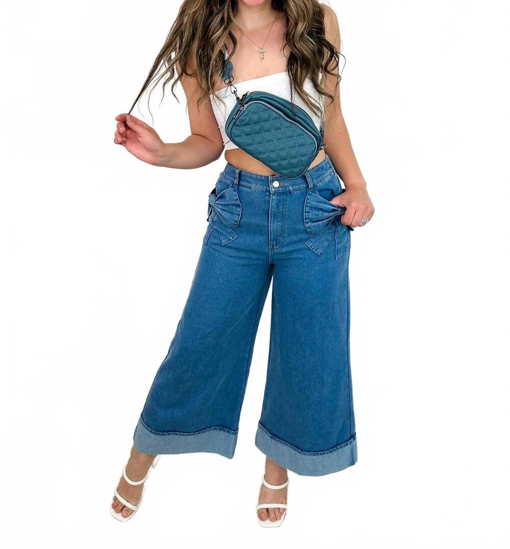 NEW ODDI get ready to applaud high-rise cotton blend wide leg jeans in medium wa